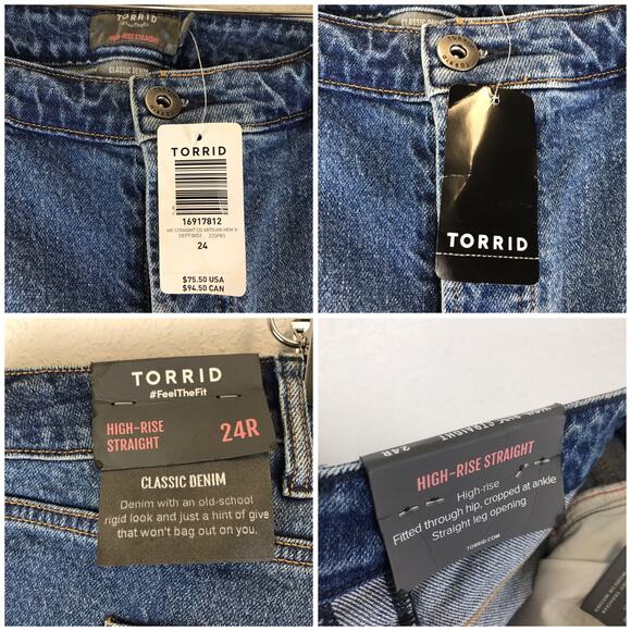 NWT Torrid High Rise Straight Leg Artisan Hem Cropped Denim Jeans Plus Size 24R - Picture 8 of 9